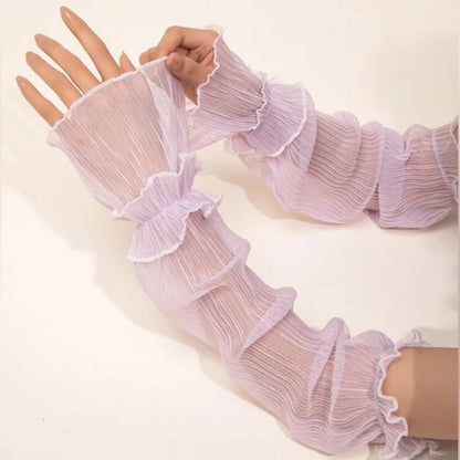 Sheer Ruched Look Pull Up Arm Sleeves Glove