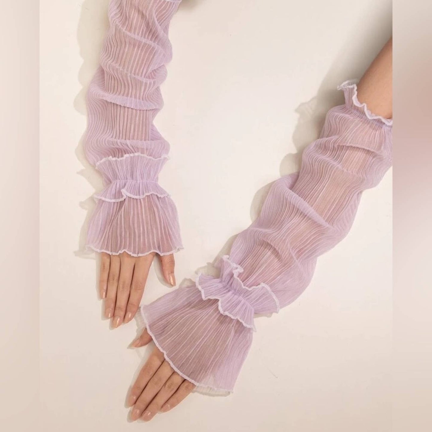 Sheer Ruched Look Pull Up Arm Sleeves Glove