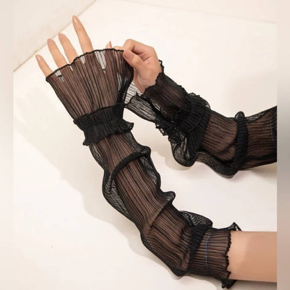 Sheer Ruched Look Pull Up Arm Sleeves Glove