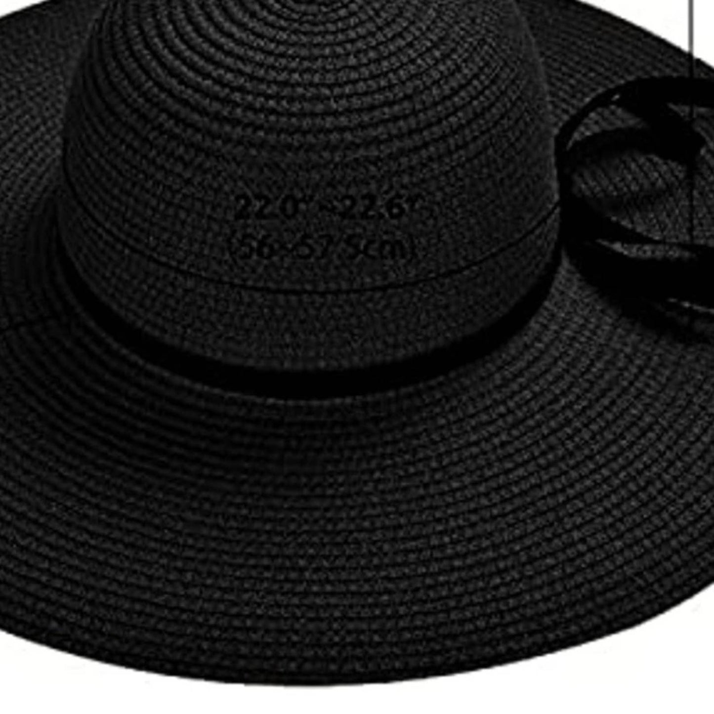 Black Floppy Beach Straw Hat, Foldable Wide Brim with Bowknot UPF50