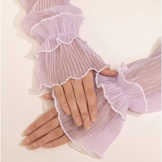 Sheer Ruched Look Pull Up Arm Sleeves Glove