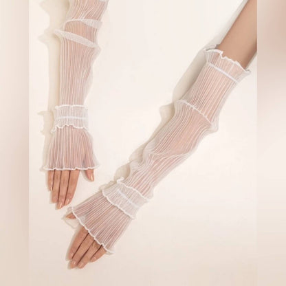 Sheer Ruched Look Pull Up Arm Sleeves Glove