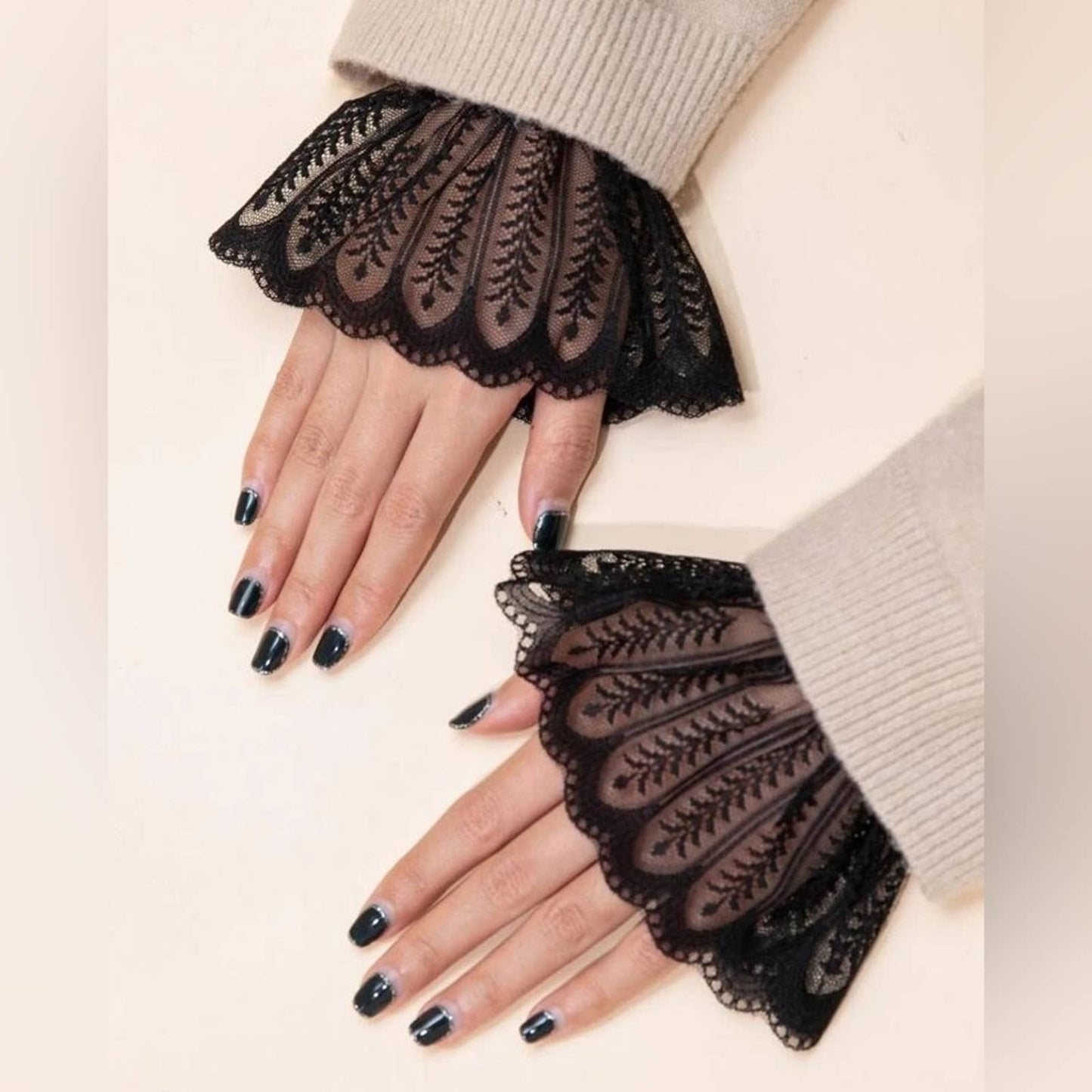 Black Mesh Lace Hollow Sleeve Gloves