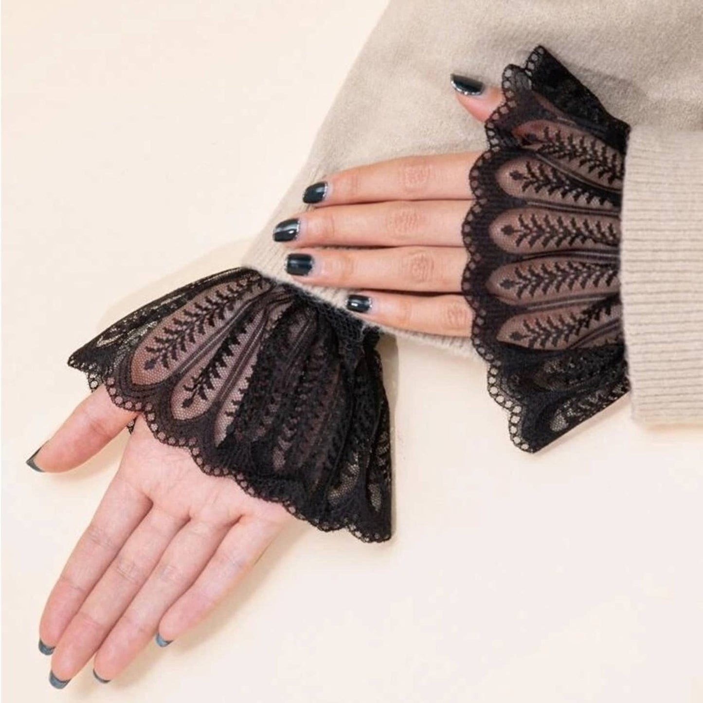 Black Mesh Lace Hollow Sleeve Gloves