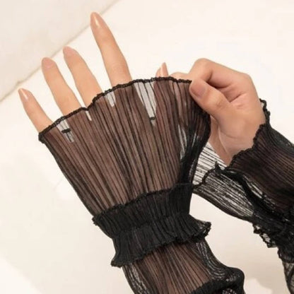 Sheer Ruched Look Pull Up Arm Sleeves Glove