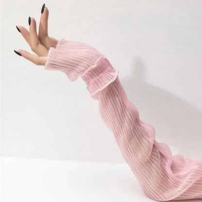 Pink Sheer Ruched Look Pull Up Arm Sleeves Glove