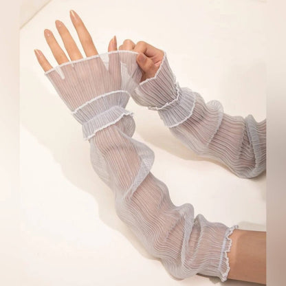 Sheer Ruched Look Pull Up Arm Sleeves Glove