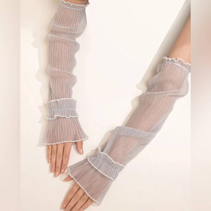 Sheer Ruched Look Pull Up Arm Sleeves Glove