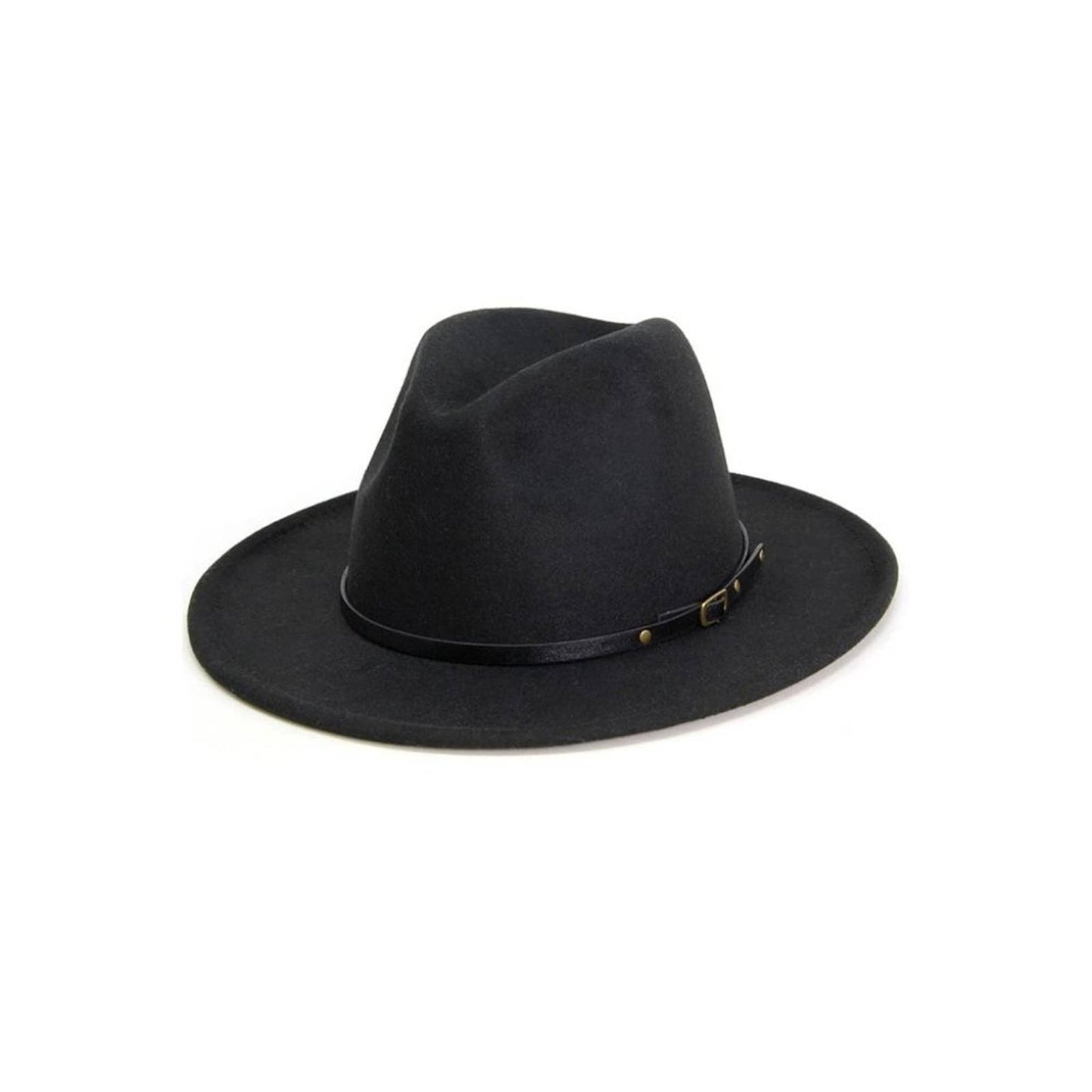 Black Belt Buckle Trim Wide Brim Felt Hat