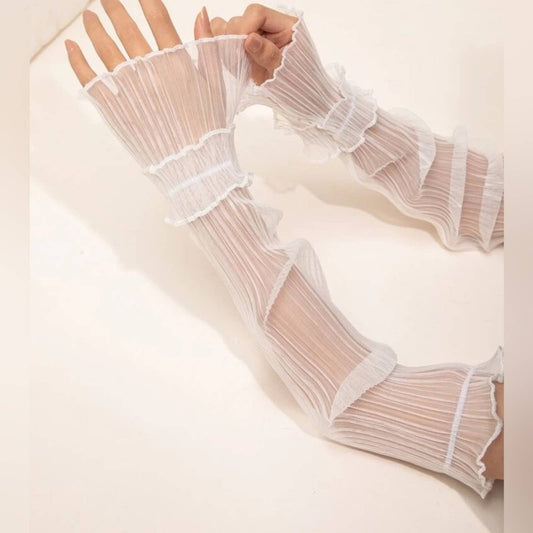 Sheer Ruched Look Pull Up Arm Sleeves Glove