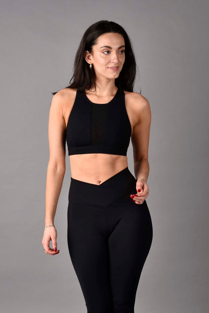 Stevie Reversible Matte Luxe High Neck Sports Bra in Black Combo